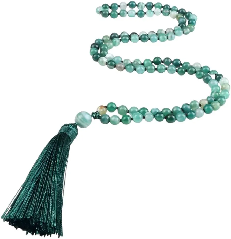 108 Beads Prayer Necklace Natural Green Stripe Onyx Stone Buddhist Buddha Meditation Bead Mala Necklace Women Men Jewelry Gifts DANS02713