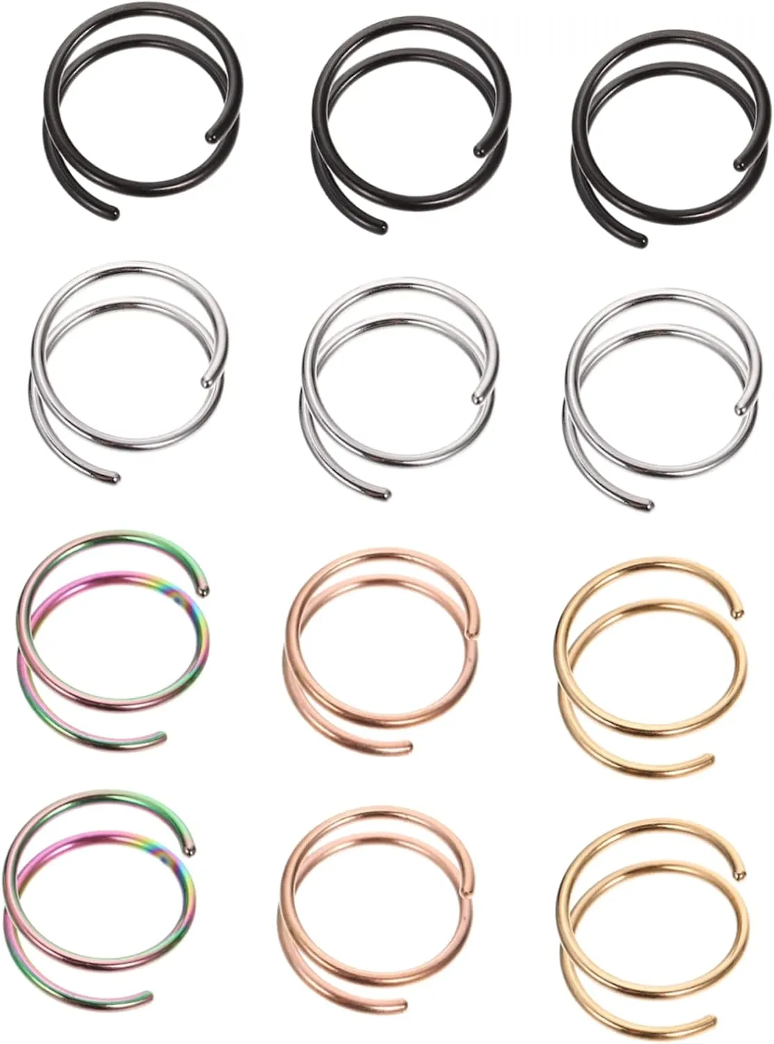 12pcs Gold Hoop Nose Rings Dangling Nose Ring Studs Nose Piercing Jewelry Spiral Nose Ring Hoops for Women