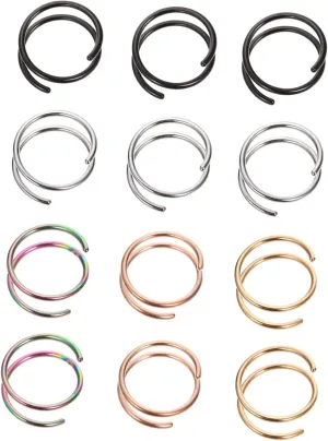 12pcs Gold Hoop Nose Rings Dangling Nose Ring Studs Nose Piercing Jewelry Spiral Nose Ring Hoops for Women