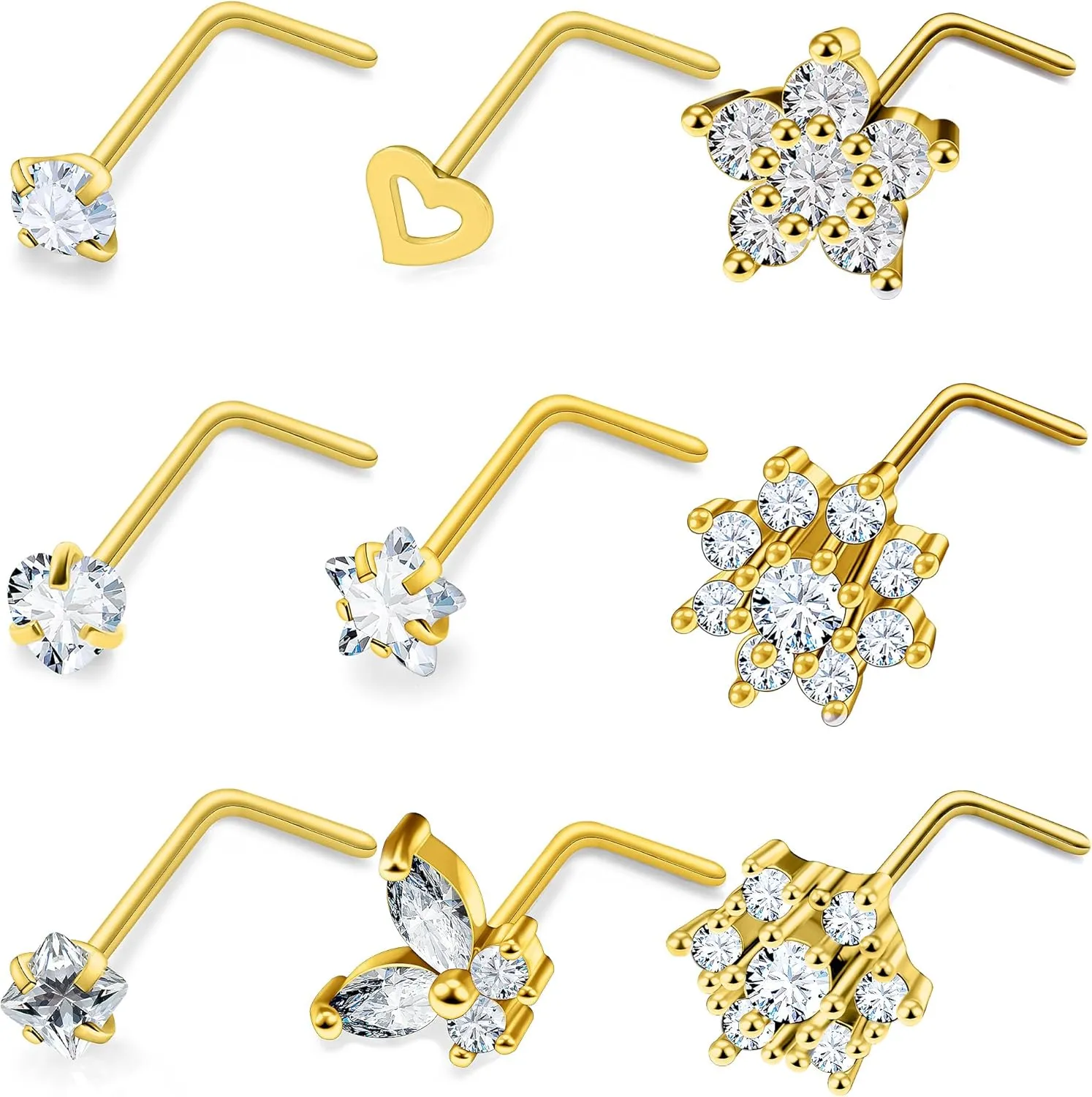 14K Gold Filled 20G Nose Rings Studs Piercing Jewelry For Women Men 316L Surgical Steel Flower Butterfly Cubic Zirconia Nose Rings Studs Nostrial Piercing Jewelry For Women Men Clear Pink CZ