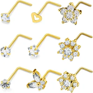 14K Gold Filled 20G Nose Rings Studs Piercing Jewelry For Women Men 316L Surgical Steel Flower Butterfly Cubic Zirconia Nose Rings Studs Nostrial Piercing Jewelry For Women Men Clear Pink CZ