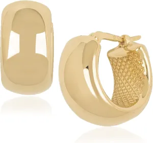 14K Gold Hoop Earrings for Women  15mm Small Hoops, Plain Band Design, Made in USA, Thick Gold Earrings Statement