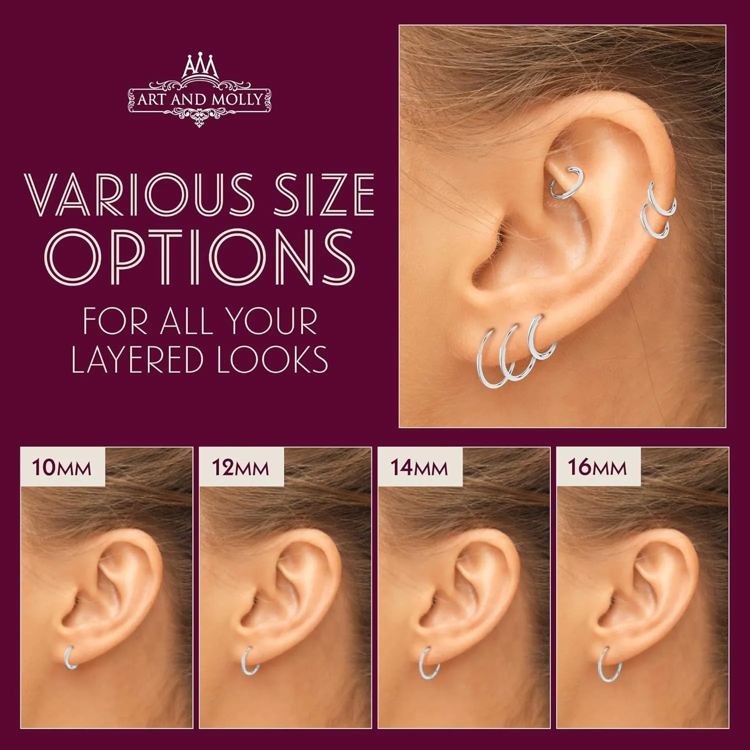 14k White Gold Endless Earrings Round Slim Flexible Thin Continuous Real 14-karat Gold Hoops