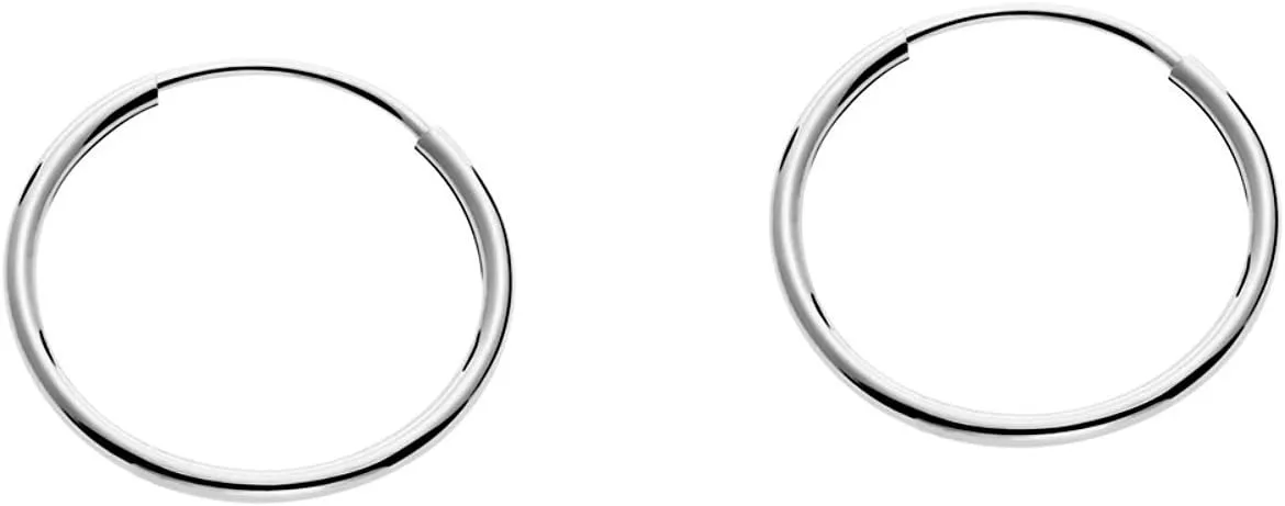 14k White Gold Endless Earrings Round Slim Flexible Thin Continuous Real 14-karat Gold Hoops