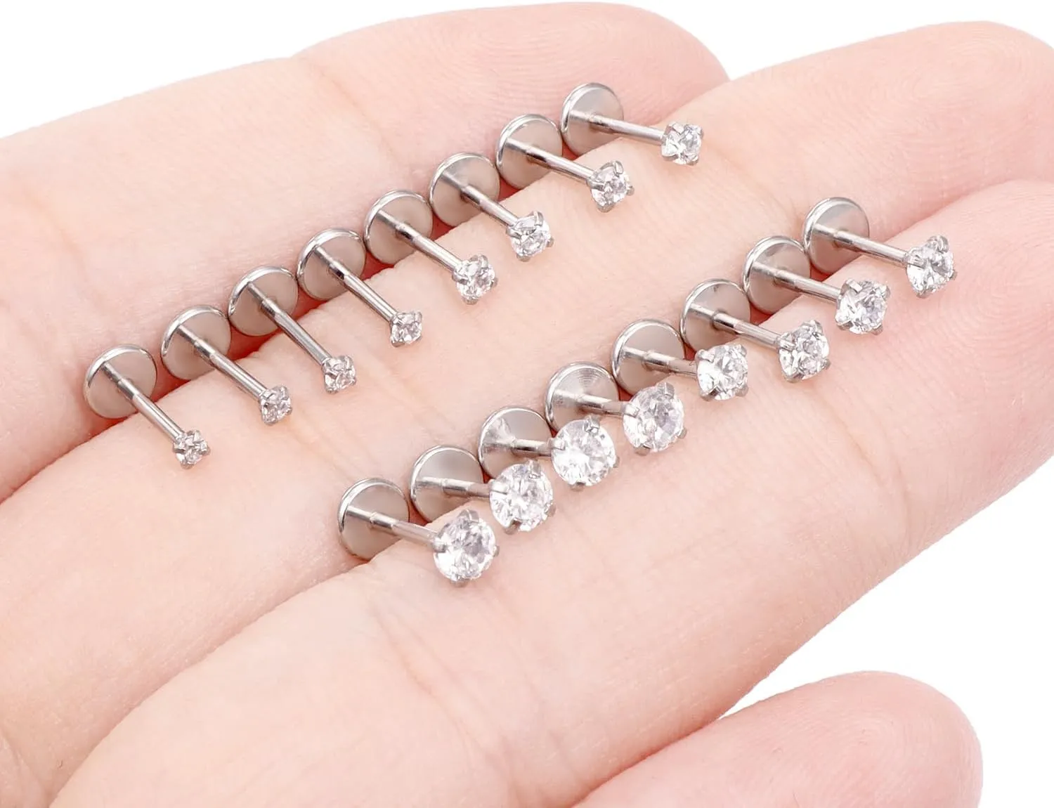16G 18G 20G Threadless Flat Back Nose Ring Studs Earrings 316L Stainless Surgical Steel Tragus Helix Cartilage Earrings Medusa Labret Lip Rings Piercing Jewelry For Women Men CZ 1.5mm-3mm