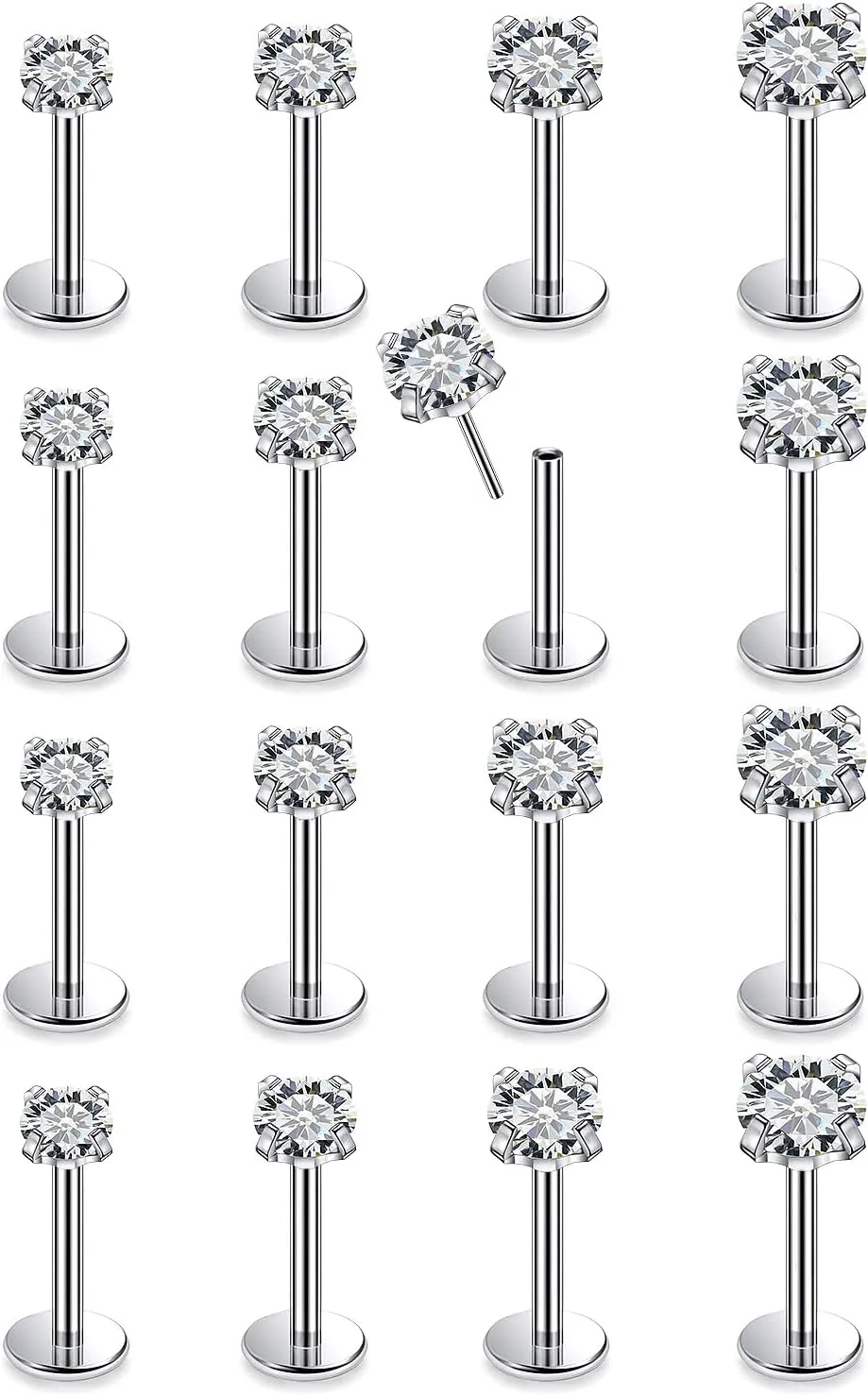 16G 18G 20G Threadless Flat Back Nose Ring Studs Earrings 316L Stainless Surgical Steel Tragus Helix Cartilage Earrings Medusa Labret Lip Rings Piercing Jewelry For Women Men CZ 1.5mm-3mm