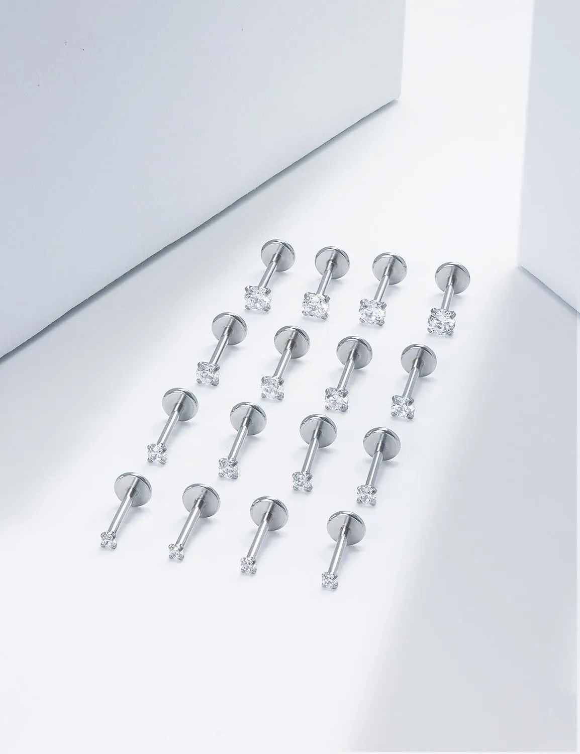 16G 18G 20G Threadless Flat Back Nose Ring Studs Earrings 316L Stainless Surgical Steel Tragus Helix Cartilage Earrings Medusa Labret Lip Rings Piercing Jewelry For Women Men CZ 1.5mm-3mm