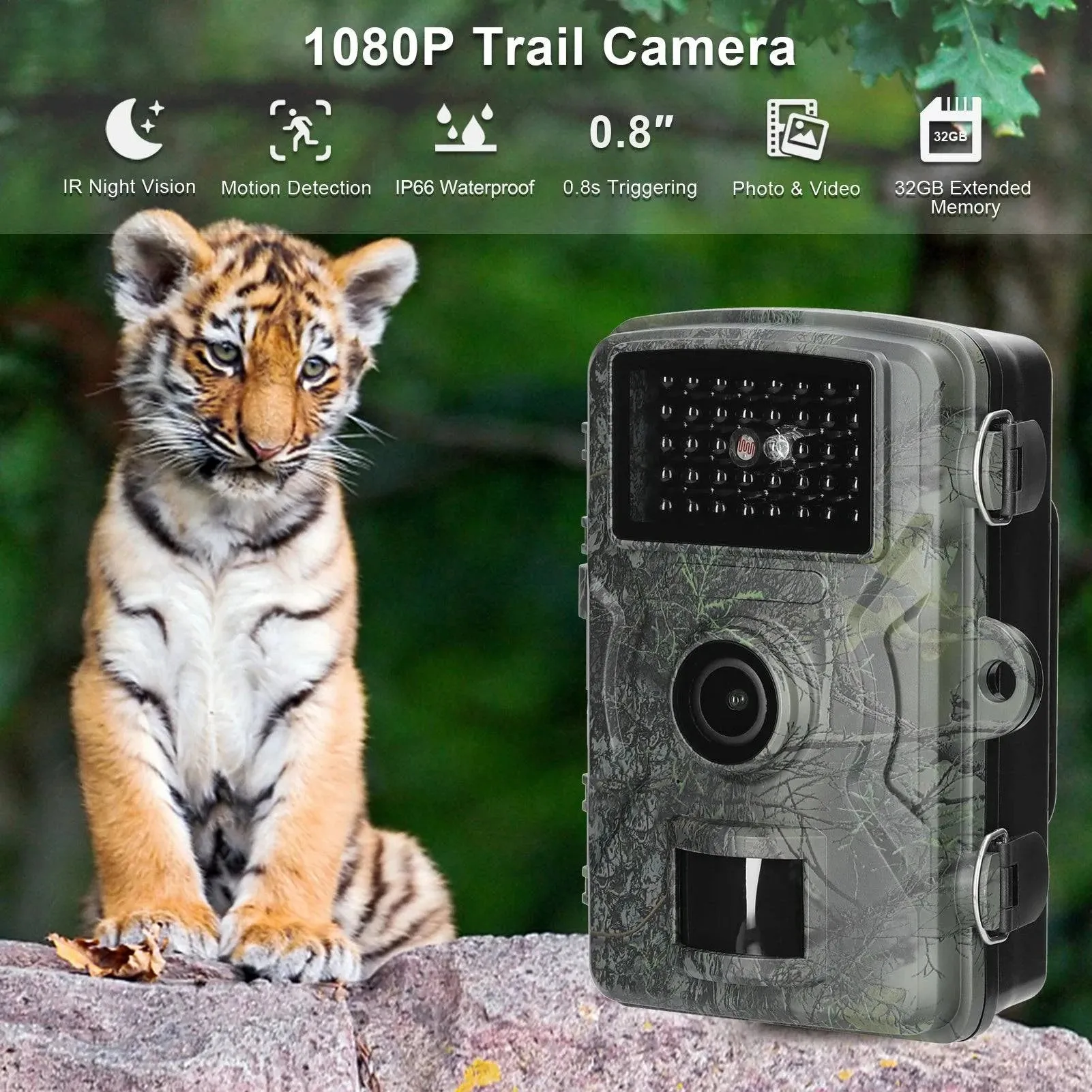 16MP 1080P Portable Taking Trail Camera Outdoor Huntings Animal Observation Monitoring Camera Photo Video Taking IP66 Waterproof