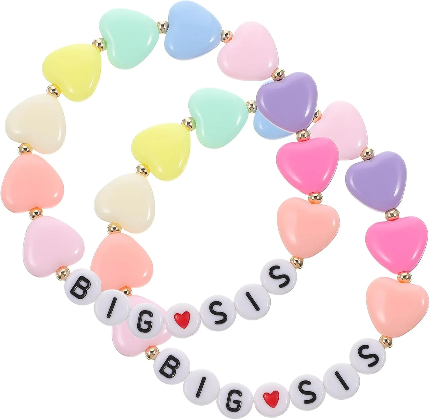 2 Pcs Colorful Heart Big Sister Bracelet for Little Sister Announcement Daughter Niece Charm Birthday Christmas Halloween New Year Gift