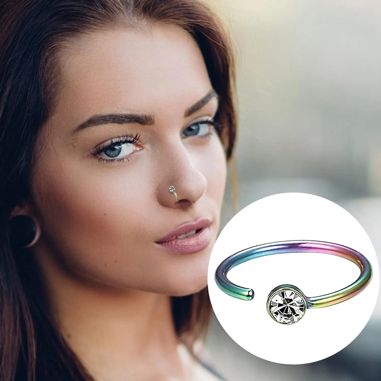 20 Nose Ring Nose Ring for Single Piercing 20 Gauge Gold Spiral Nose Rings Hoops for Body Piercing Stainless Steel Water Drill Nose Ring for Women Girls Fake Eyebrow Piercing (A, One Size)