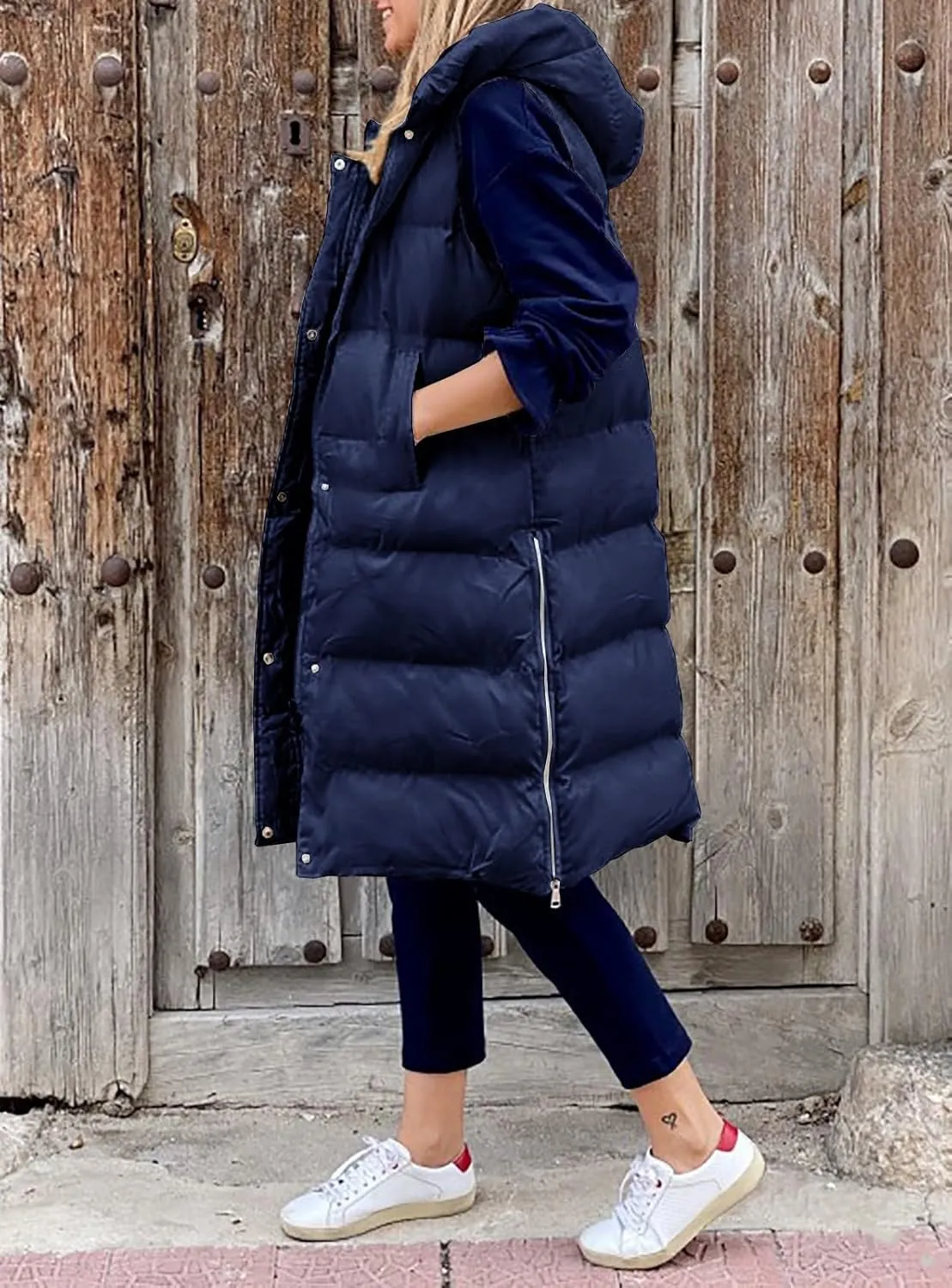 2023 Womens Fall Reversible Vests Sleeveless Fleece Jacket Zip Up Lightweight Down with Pocket Winter Jackets Coats