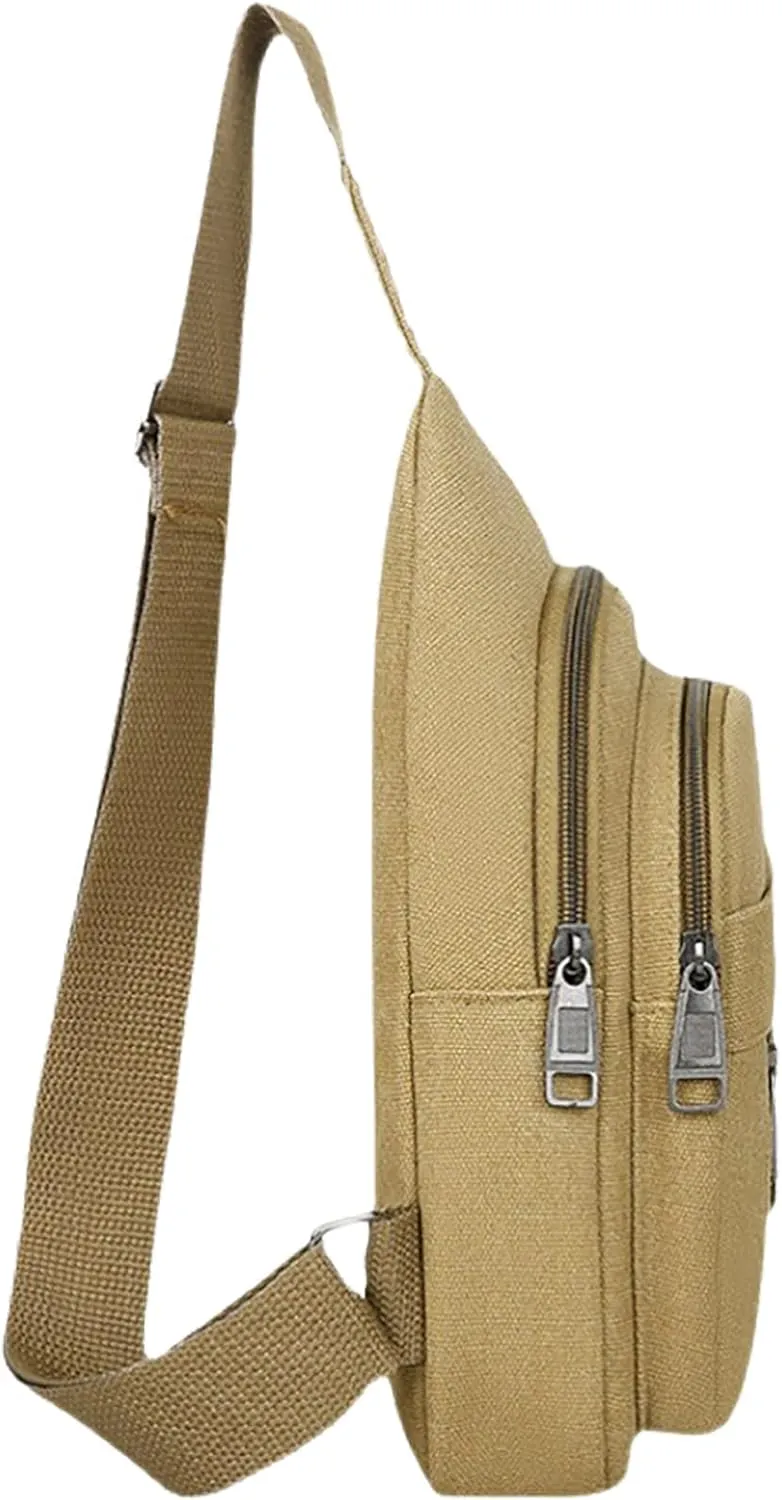 2025 Men's New Casual Solid Color Simple One Shoulder Zipper Messenger Bag Leather Shoulder Bag (Brown, One Size)