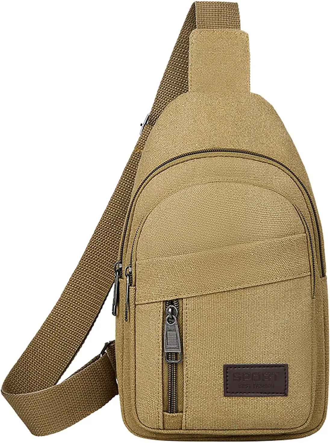 2025 Men's New Casual Solid Color Simple One Shoulder Zipper Messenger Bag Leather Shoulder Bag (Brown, One Size)
