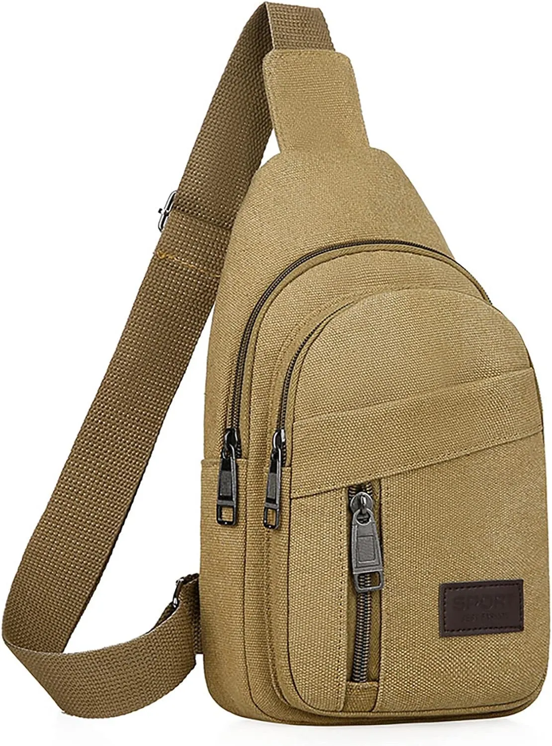 2025 Men's New Casual Solid Color Simple One Shoulder Zipper Messenger Bag Leather Shoulder Bag (Brown, One Size)