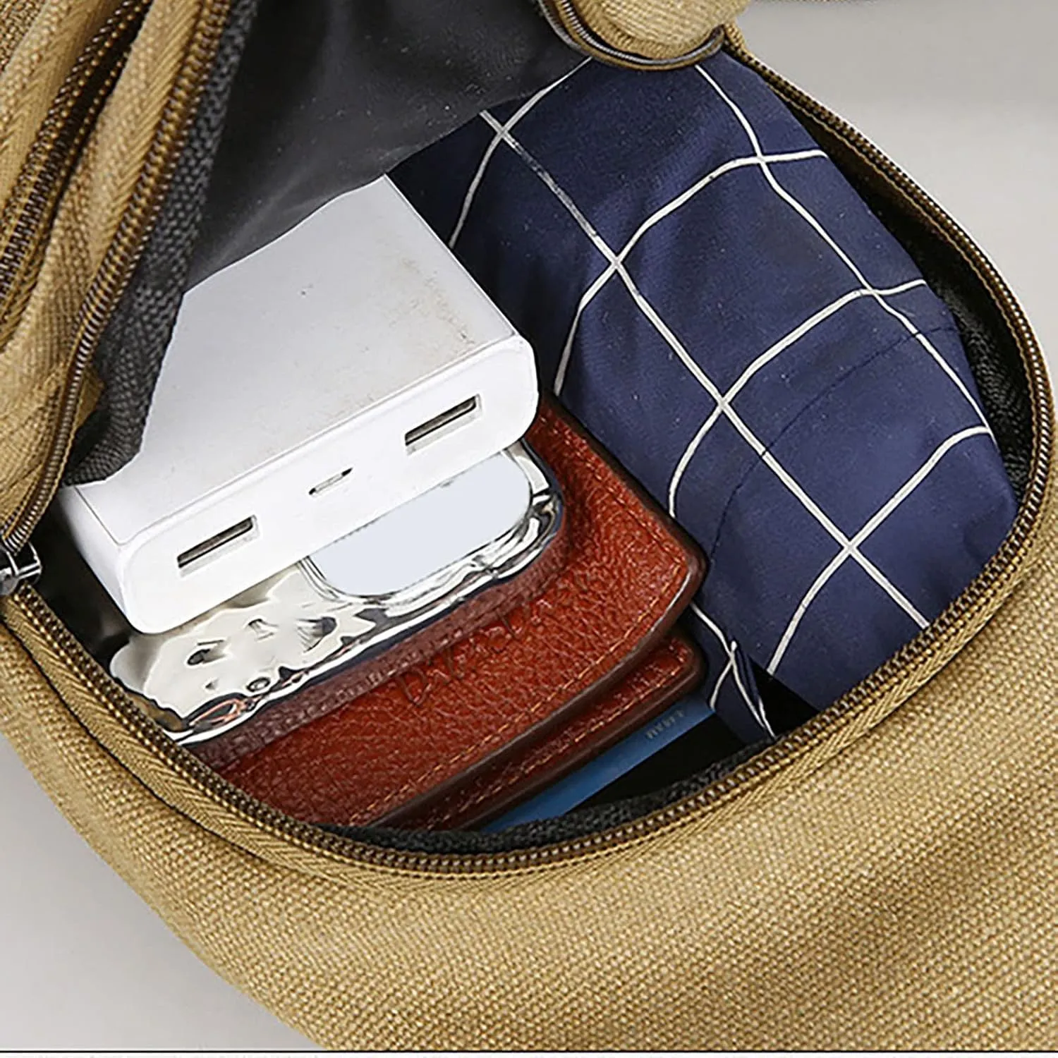 2025 Men's New Casual Solid Color Simple One Shoulder Zipper Messenger Bag Leather Shoulder Bag (Brown, One Size)