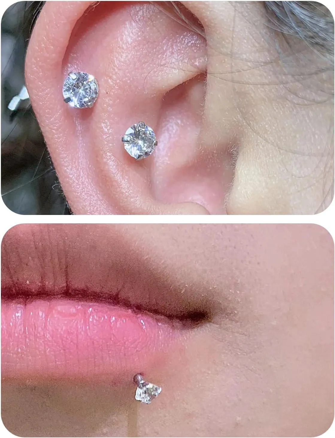 20G 18G 16G Threadless Push in Nose Rings Studs Flat Back Studs Earrings Surgical Stainless Steel Opal Nose Rings Stud Tragus Helix Conch Cartilage Earrings Piercing Jewelry For Women Men