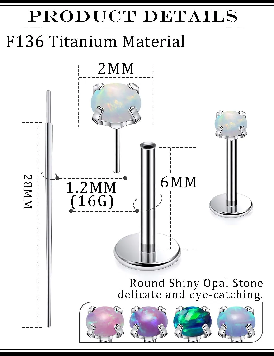 20G 18G 16G Titanium Threadless Flat Back Earrings Nose Ring Studs Tragus Labret Medusa Piercing Jewelry G23 Monroe Lip Ring Snake Bite Forward Helix Conch Cartilage Earrings Piercing Jewelry