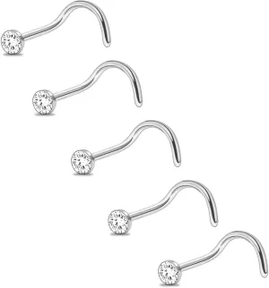20G Gold Nose Rings Studs: Surgical Steel L Shaped Nose Studs Hypoallergenic Corkscrew Nose Rings Tiny CZ Bone Zircon nose stud set for Women Men (12Pcs)