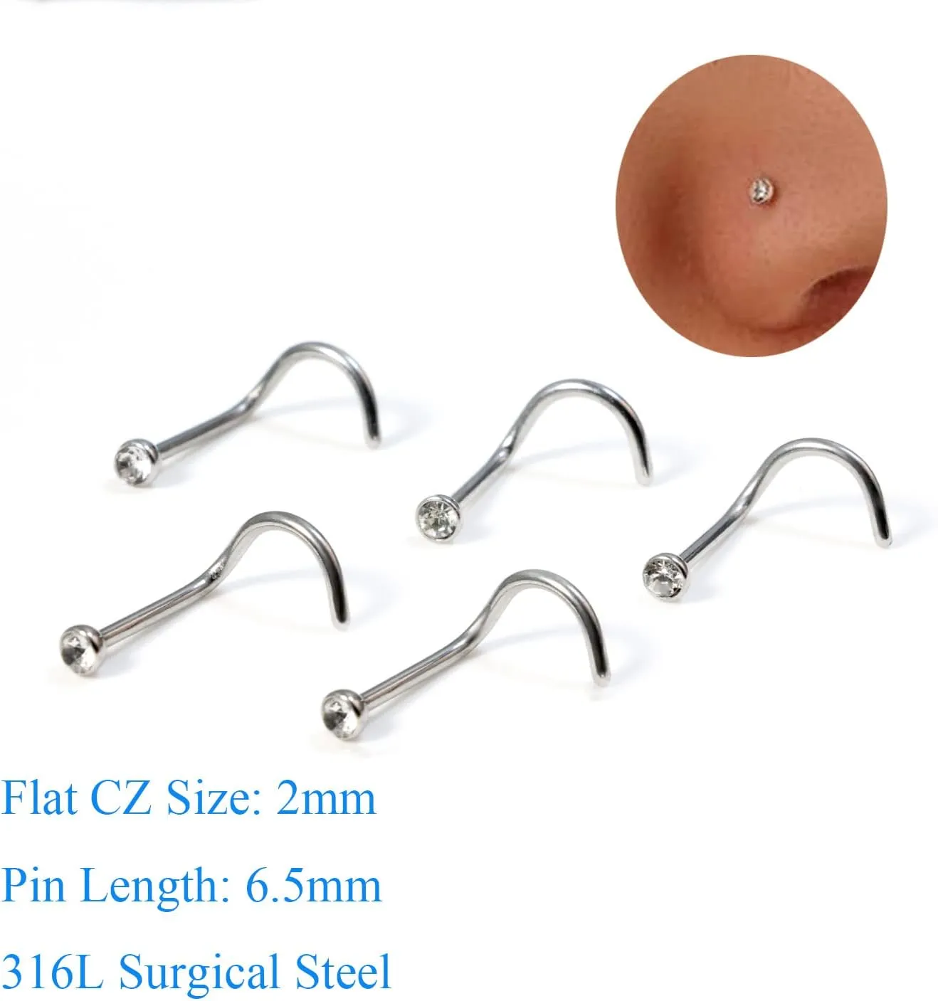 20G Gold Nose Rings Studs: Surgical Steel L Shaped Nose Studs Hypoallergenic Corkscrew Nose Rings Tiny CZ Bone Zircon nose stud set for Women Men (12Pcs)