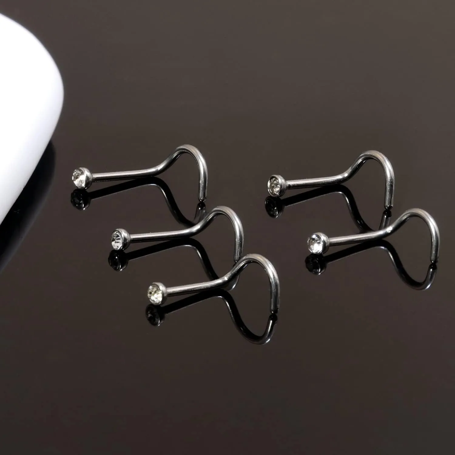 20G Gold Nose Rings Studs: Surgical Steel L Shaped Nose Studs Hypoallergenic Corkscrew Nose Rings Tiny CZ Bone Zircon nose stud set for Women Men (12Pcs)