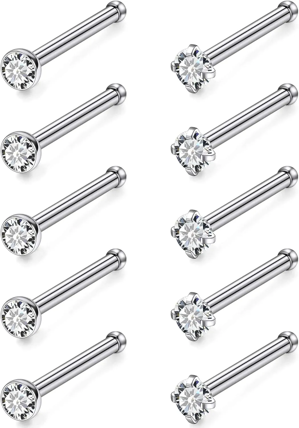 24G 22G 20G 18G Nose Rings Studs Piercing Jewelry For Women Men 316L Stainless Surgical Steel Nose Rings Studs Nostrial Piercing Jewelry for Women Men Diamond CZ 2mm Silver Black Gold