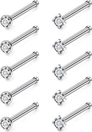 24G 22G 20G 18G Nose Rings Studs Piercing Jewelry For Women Men 316L Stainless Surgical Steel Nose Rings Studs Nostrial Piercing Jewelry for Women Men Diamond CZ 2mm Silver Black Gold