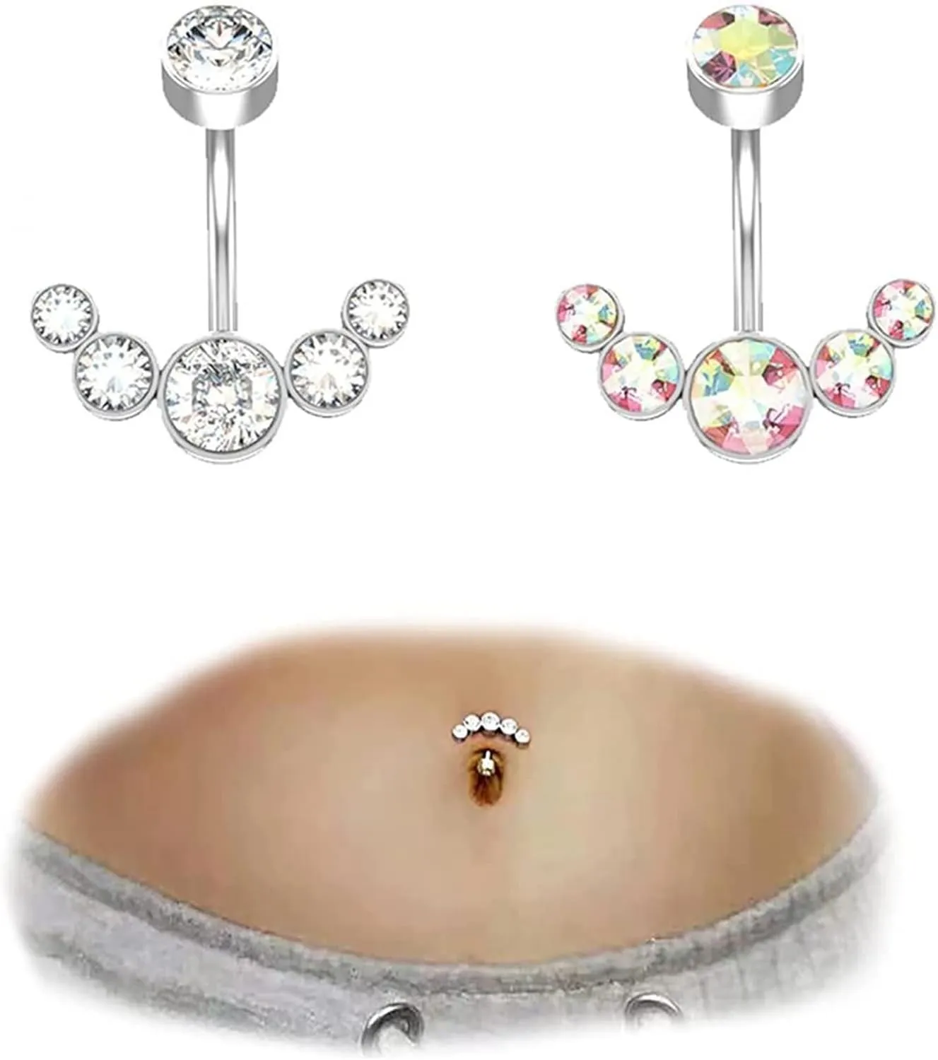 2Pc Sexy Belly Ring Rose Gold Black Surgical Steel Women Crystal Belly Button Piercing Zircon Navel Piercing Bar Jewelry (Metal Color : 1)