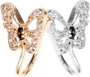 2Pcs Rhinestone Butterfly Nose Clip Non Pierced Jewelry for Women Stylish Nose Rings Unique Non Piercing Design present for