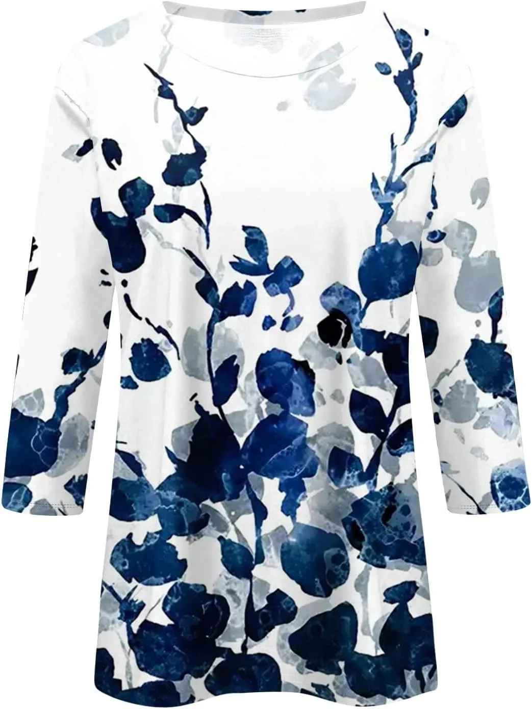 3/4 Length Sleeve Shirts for Women Floral Print Tees Blouses Crewneck Loose Casual Plus Size Tops T Shirts