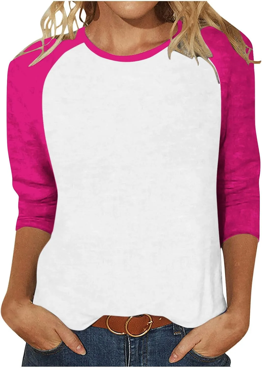 3/4 Length Sleeve Womens Baseball Jersey Tops Green and White Raglan Tshirt Three Quarter Sleeve Casual Style Tees