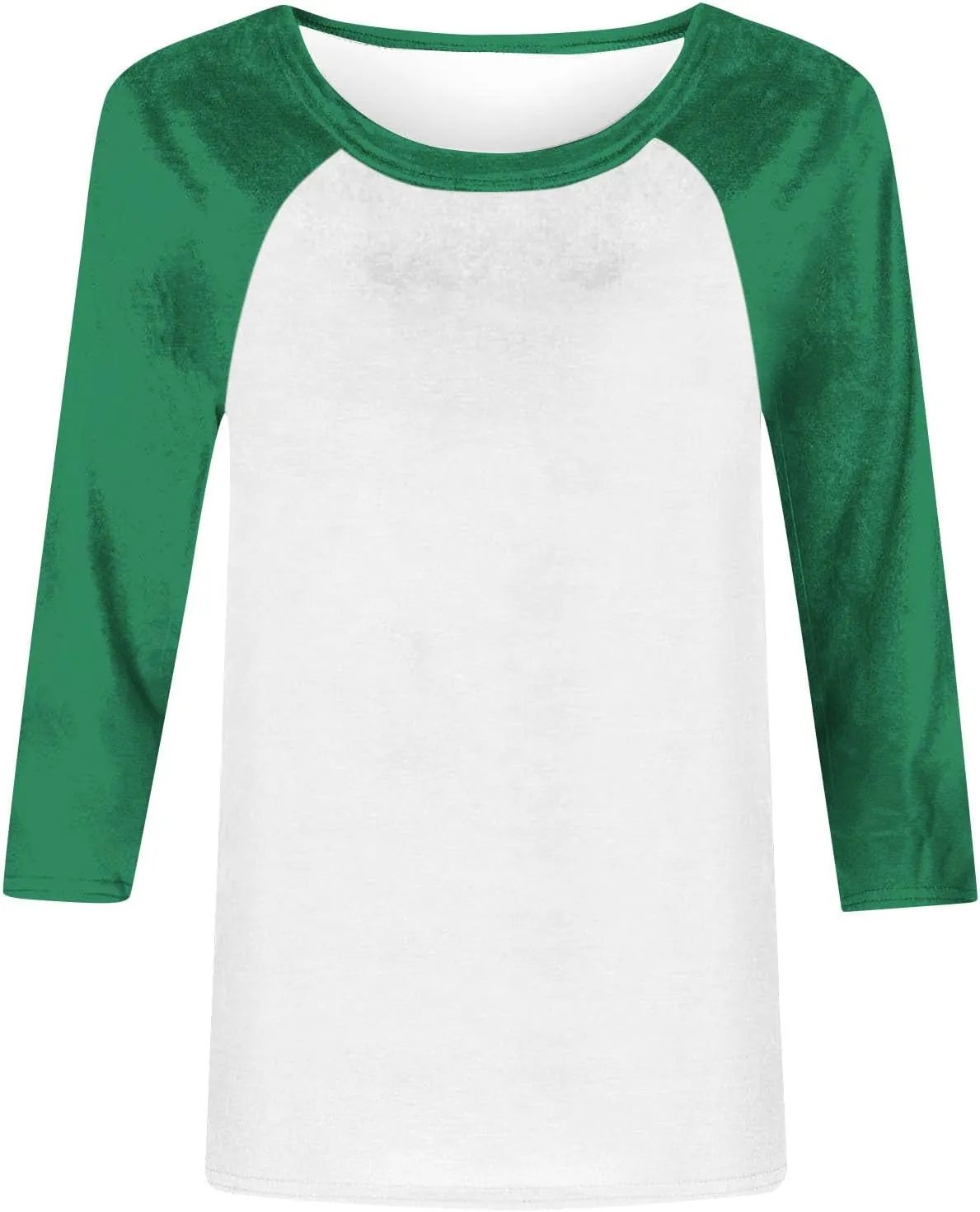 3/4 Length Sleeve Womens Baseball Jersey Tops Green and White Raglan Tshirt Three Quarter Sleeve Casual Style Tees