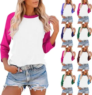 3/4 Length Sleeve Womens Baseball Jersey Tops Green and White Raglan Tshirt Three Quarter Sleeve Casual Style Tees