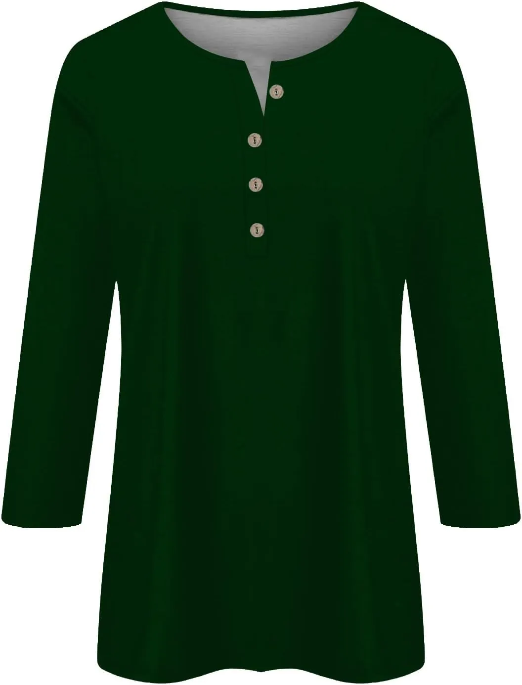 3/4 Length Sleeve Womens Tops Plus Size Button Up Summer Blouse Henley V Neck T Shirts Casual Dressy Tees