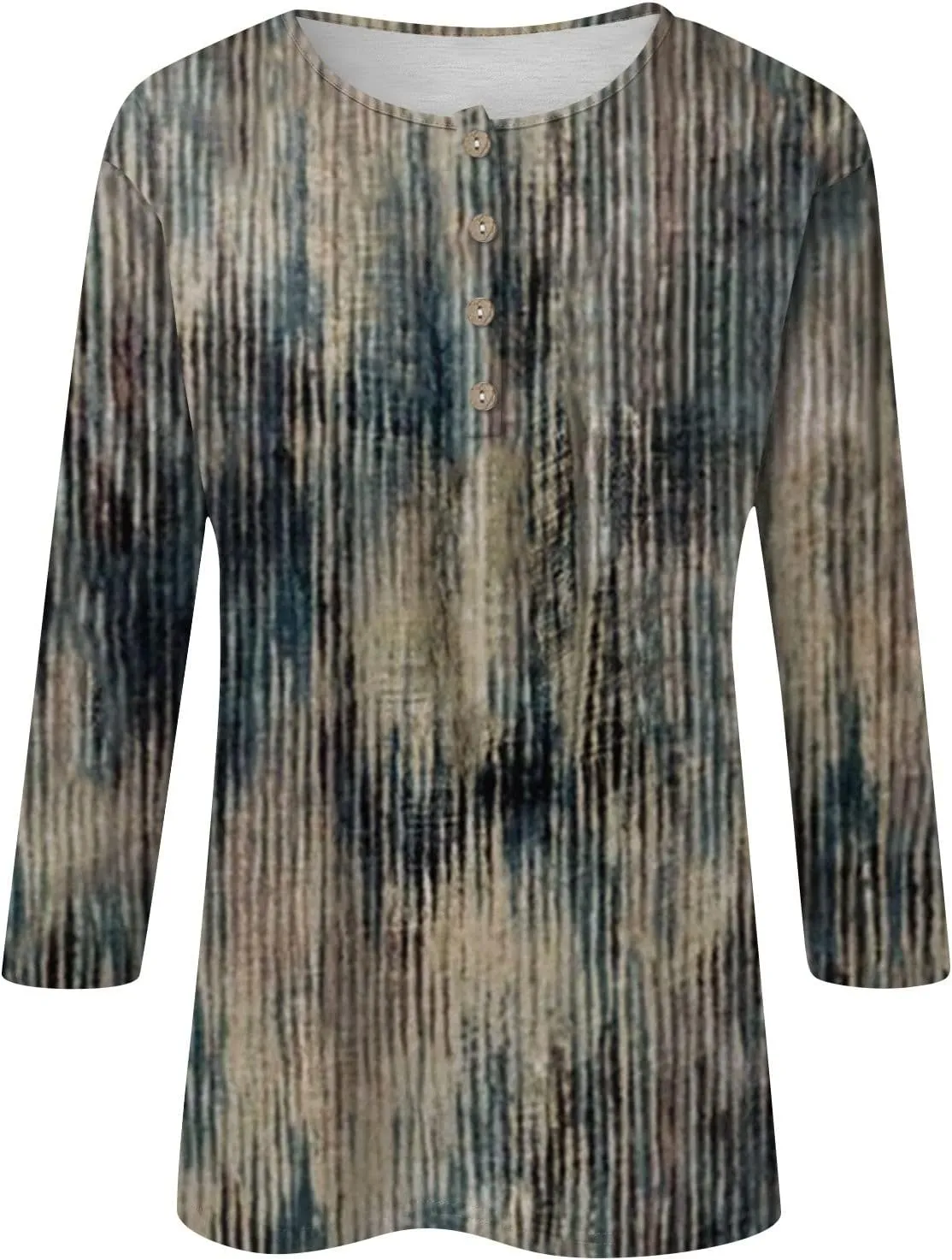 3/4 Sleeve Tops for Women Work Tops Summer Tie Dye Shirt Casual Shirt Button Down Crewneck Tops Trendy Plus Size