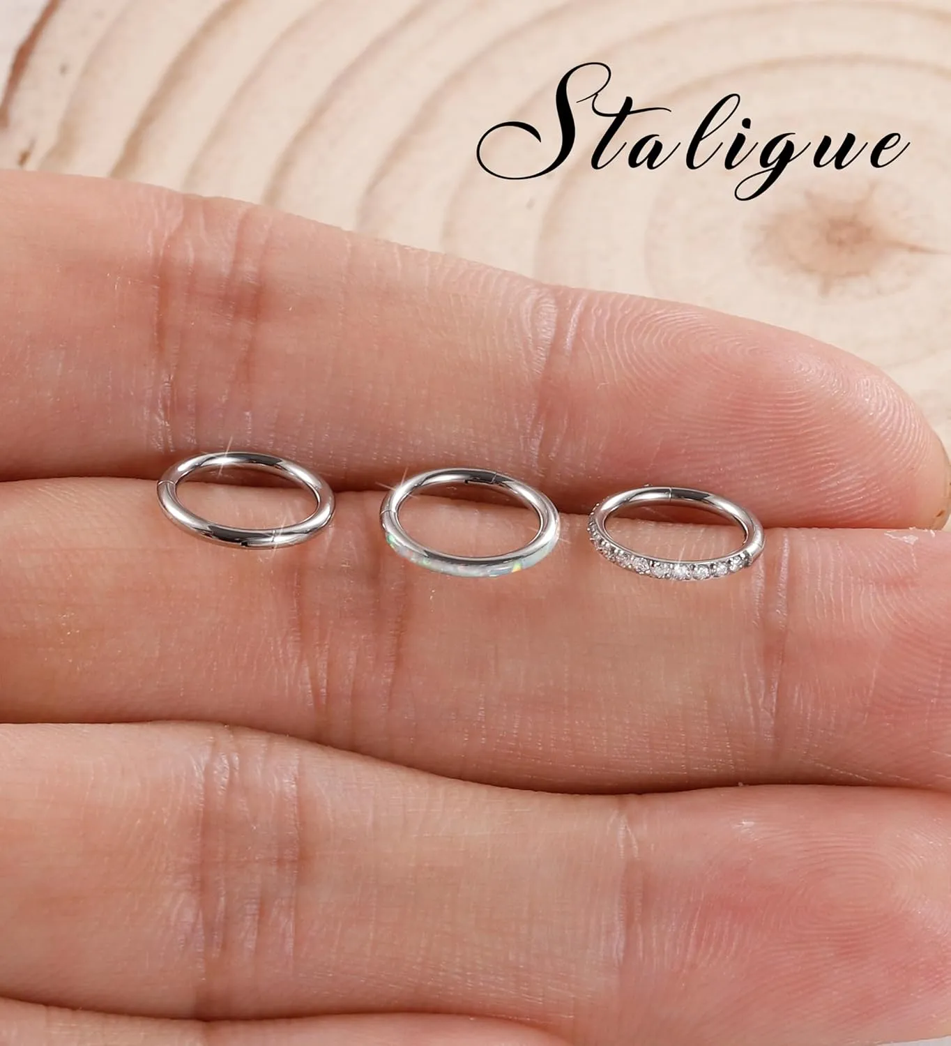 3pcs Nose Rings Hoops - 316L Surgical Steel Hinged Nose Hoops 16G/18G/20G CZ Clicker Septum Nose Ring Lip Helix Cartilage Hoop Earring Daith Rook Conch Body Piercing Jewelry for Women Men 8mm 10mm