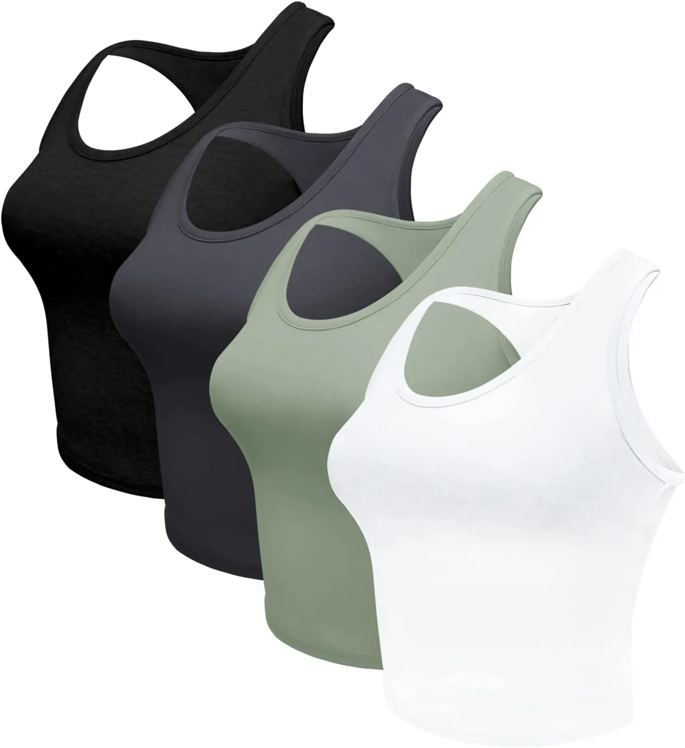 4 Pieces Women's Crop Tops Cotton Basic Tank Tops Racerback Sleeveless Sports Workout Crop Tank Tops