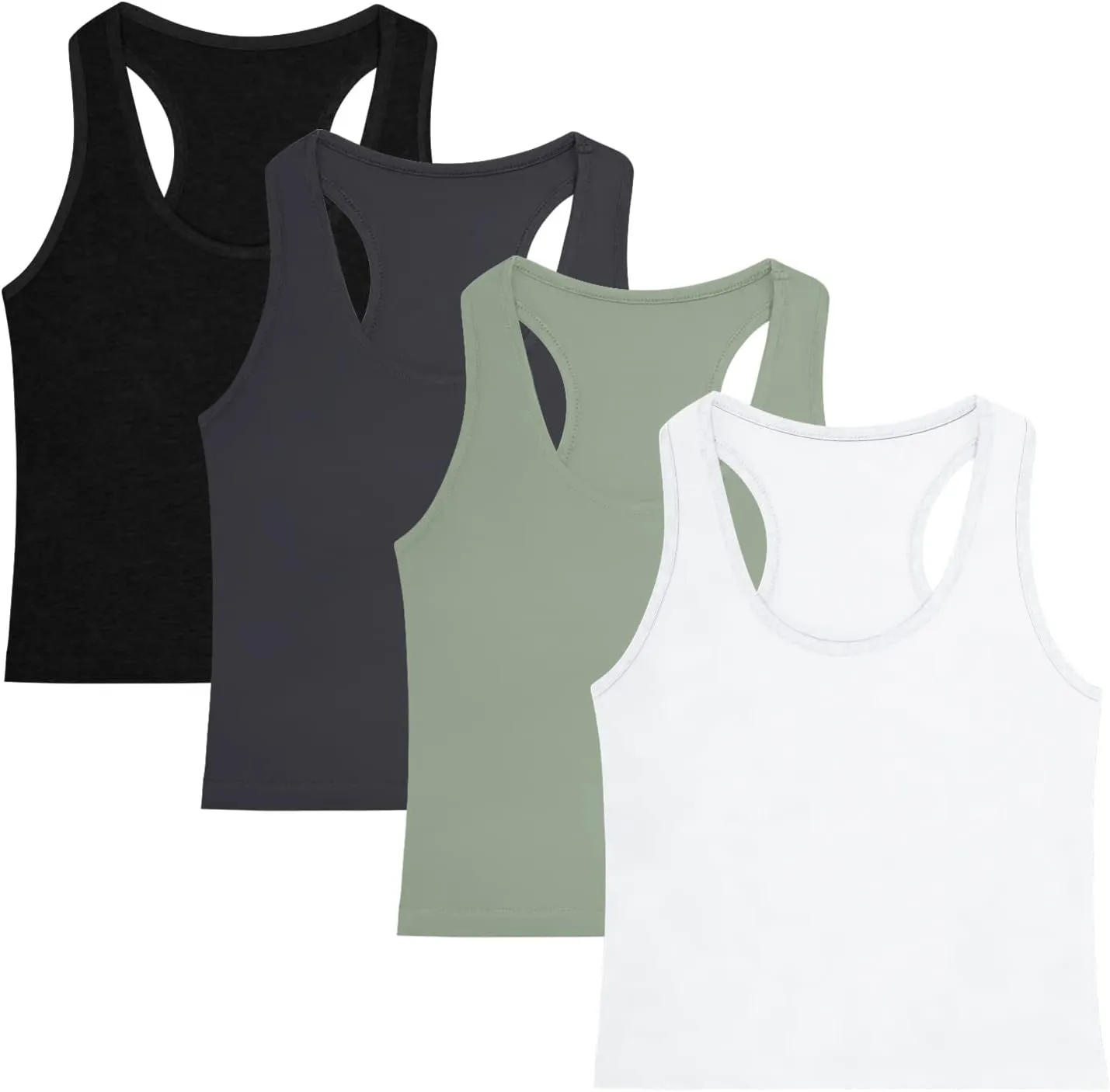 4 Pieces Women's Crop Tops Cotton Basic Tank Tops Racerback Sleeveless Sports Workout Crop Tank Tops