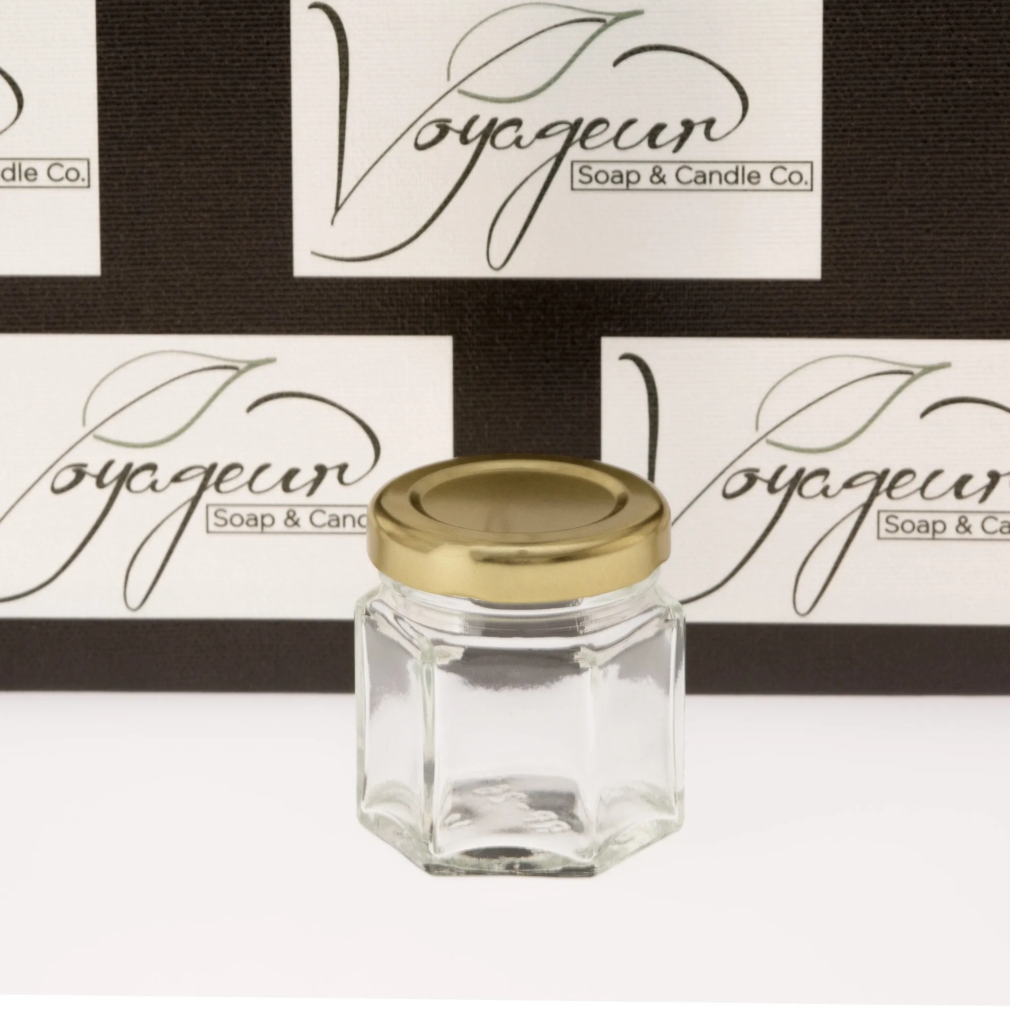 45 ml Hexagon Glass Jar with 43mm Gold Metal Lug Lid