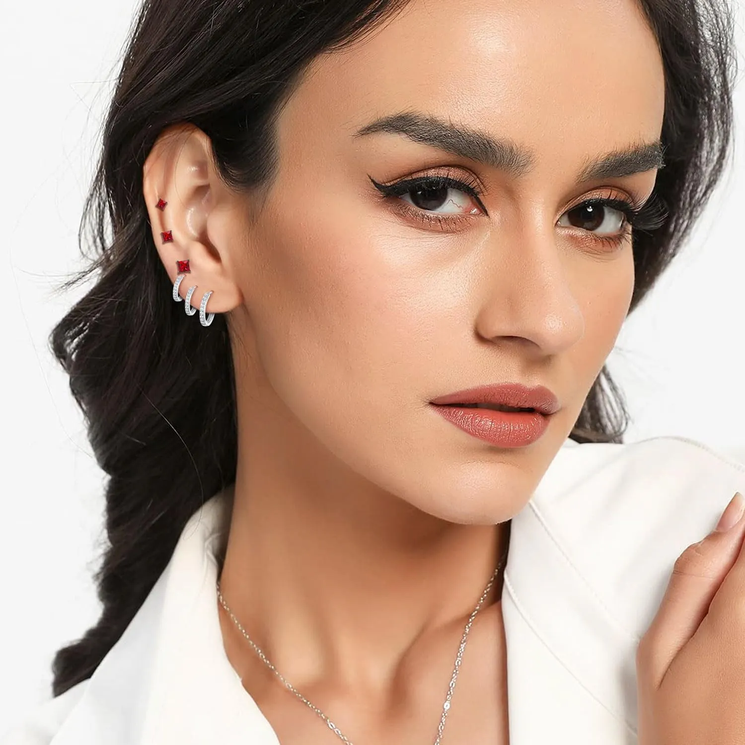 6 Pairs Multipack Earrings Sets For Women Men, 8/10/12mm CZ Small Huggie 14K White Gold Plated Hoop Earrings, Tiny 3/4/5mm Round Crystal Studs 18K Black Gold Plated Multiple Ear Piercing Jewelry For Cartilage Hypoallergenic