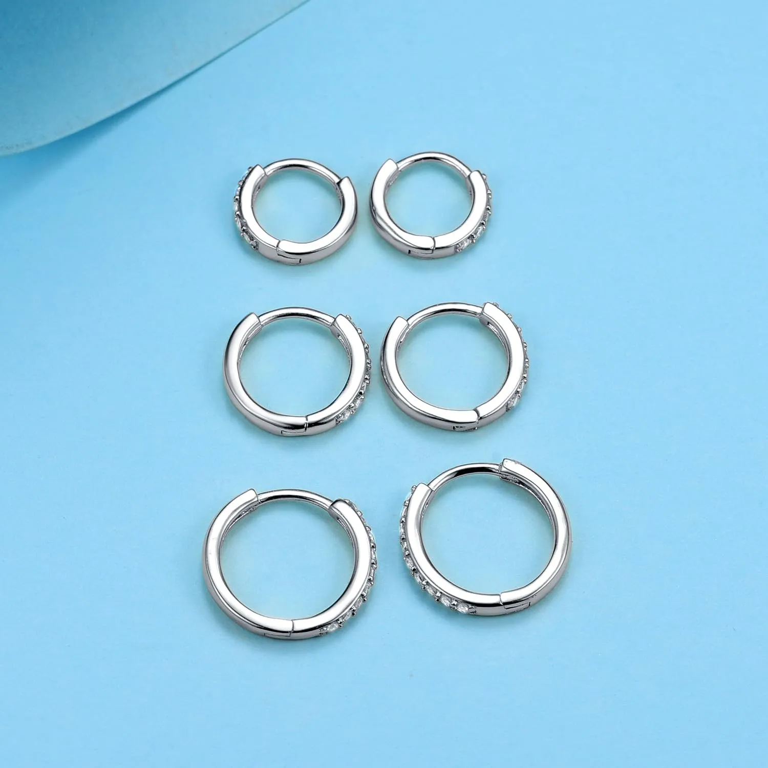 6 Pairs Multipack Earrings Sets For Women Men, 8/10/12mm CZ Small Huggie 14K White Gold Plated Hoop Earrings, Tiny 3/4/5mm Round Crystal Studs 18K Black Gold Plated Multiple Ear Piercing Jewelry For Cartilage Hypoallergenic