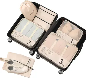 7 Set Packing Cubes, Luggage Packing Organizer for Travel, Travel Cubes for Carry on Suitcases, Suitcase Packing Bags for Travel Accessories(Beige)