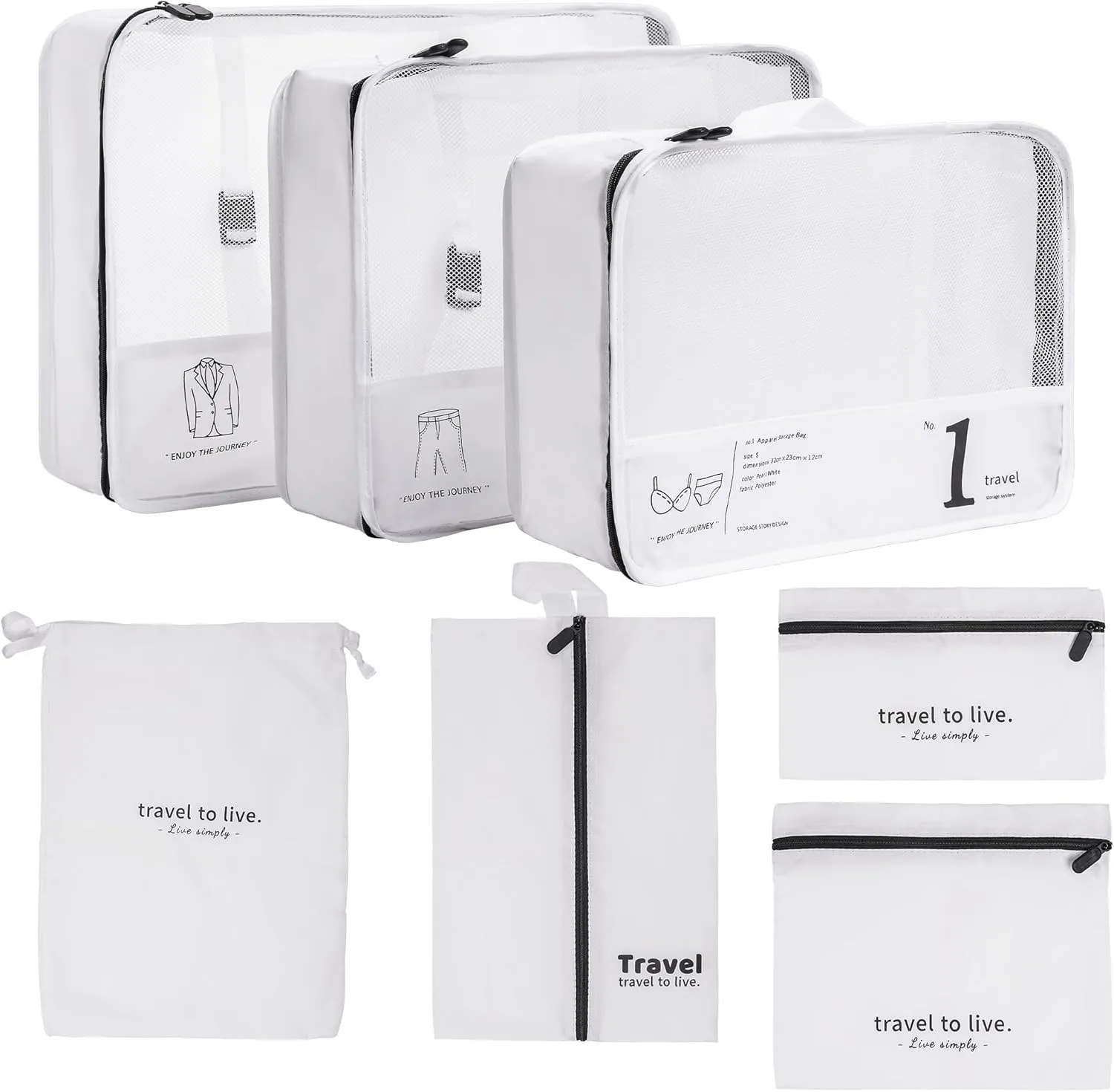 7 Set Packing Cubes, Luggage Packing Organizer for Travel, Travel Cubes for Carry on Suitcases, Suitcase Packing Bags for Travel Accessories(WHITE)