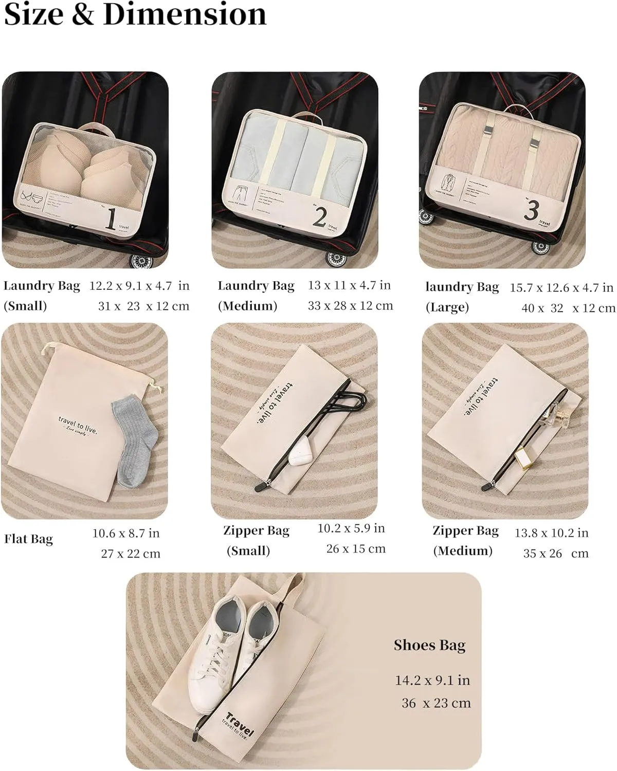 7 Set Packing Cubes, Luggage Packing Organizer for Travel, Travel Cubes for Carry on Suitcases, Suitcase Packing Bags for Travel Accessories(WHITE)