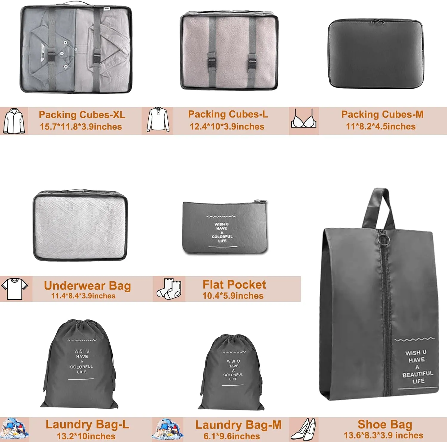 8 Set Packing Cubes for Suitcases, Compression Luggage Organizer for Travel Essentials, Large Mesh Packing Cubes