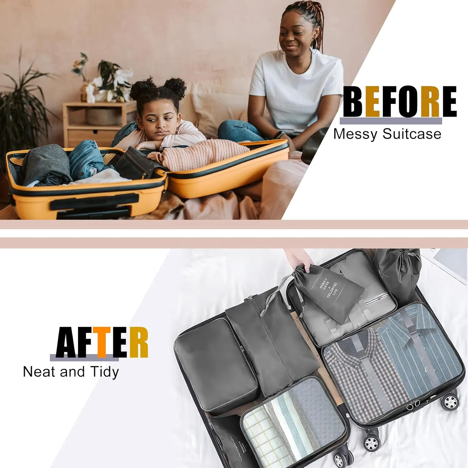 8 Set Packing Cubes for Suitcases, Compression Luggage Organizer for Travel Essentials, Large Mesh Packing Cubes