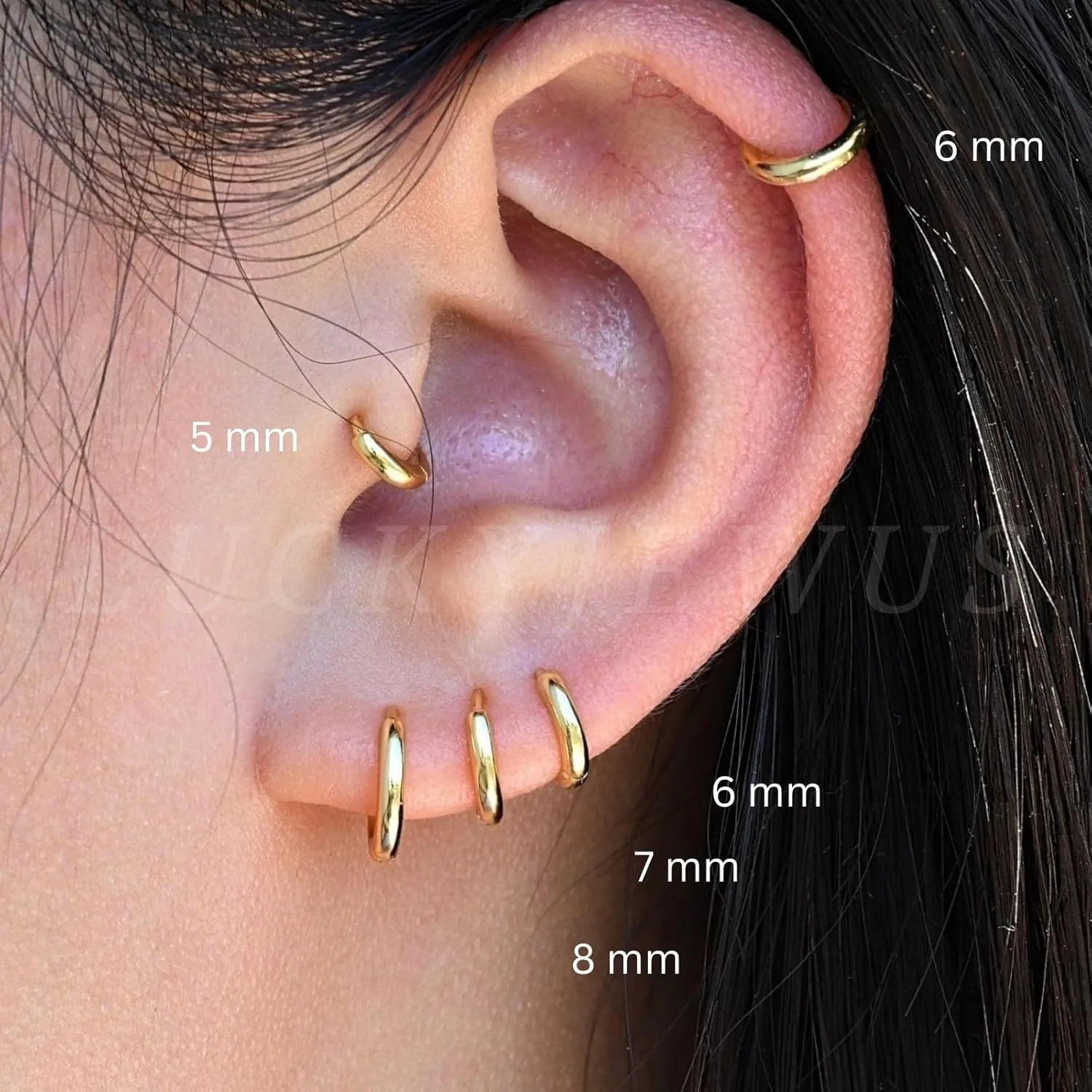 925 Sterling Silver Small Gold Huggie Hoop Earrings for Women Men, 14K Gold Plated Cartilage Hoop Earring, Helix, Tragus, Earlobe Tiny Hoops Lightweight Hypoallergenic Earrings Cuff (1 Pair - 7mm)