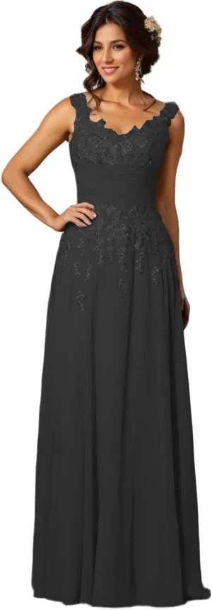 A-Line/Princess Elegant Mother of The Bride Dress Luxury Formal Evening Dress Chiffon Floor-Length Scoop Sleeveless