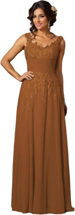 A-Line/Princess Elegant Mother of The Bride Dress Luxury Formal Evening Dress Chiffon Floor-Length Scoop Sleeveless