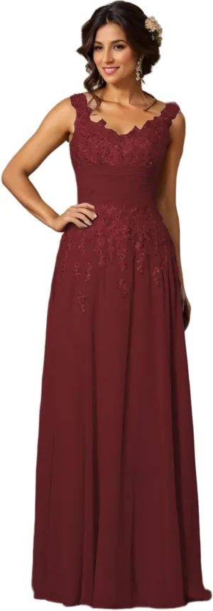 A-Line/Princess Elegant Mother of The Bride Dress Luxury Formal Evening Dress Chiffon Floor-Length Scoop Sleeveless