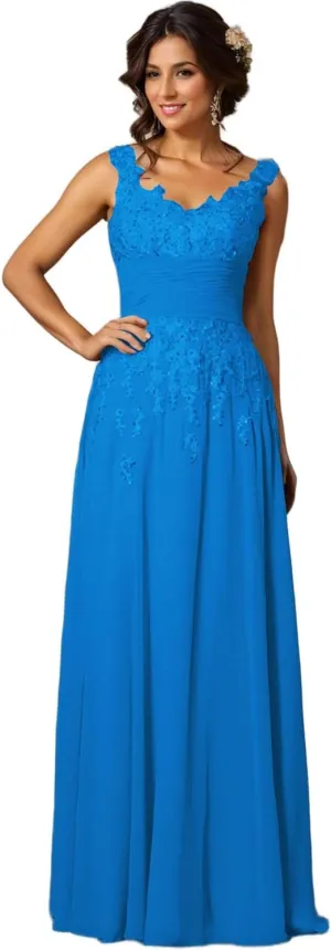 A-Line/Princess Elegant Mother of The Bride Dress Luxury Formal Evening Dress Chiffon Floor-Length Scoop Sleeveless